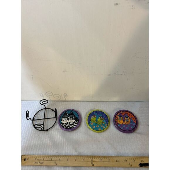 Laurel Burch Cat lady 3 coaster metal holder - Picture 1 of 6